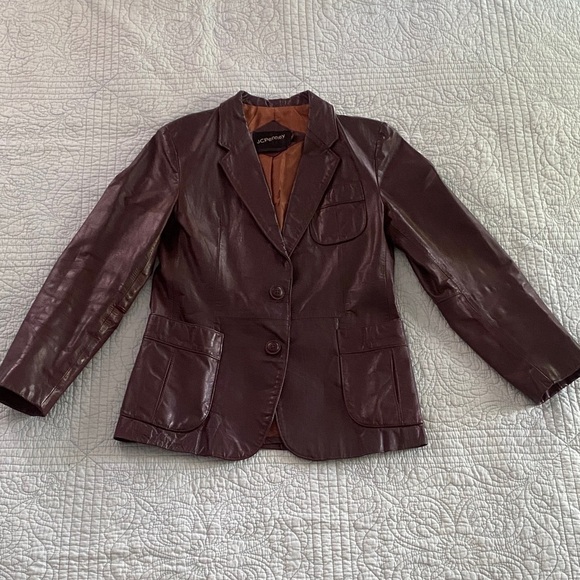 JCPenney Rich Brown Leather Blazer - Picture 1 of 4
